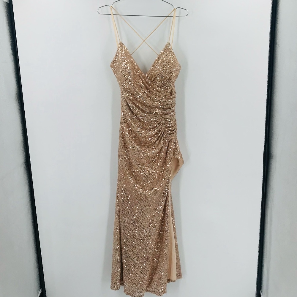 Cinderella Divine Sequin Open Back Rose Gold Gown Size XL
